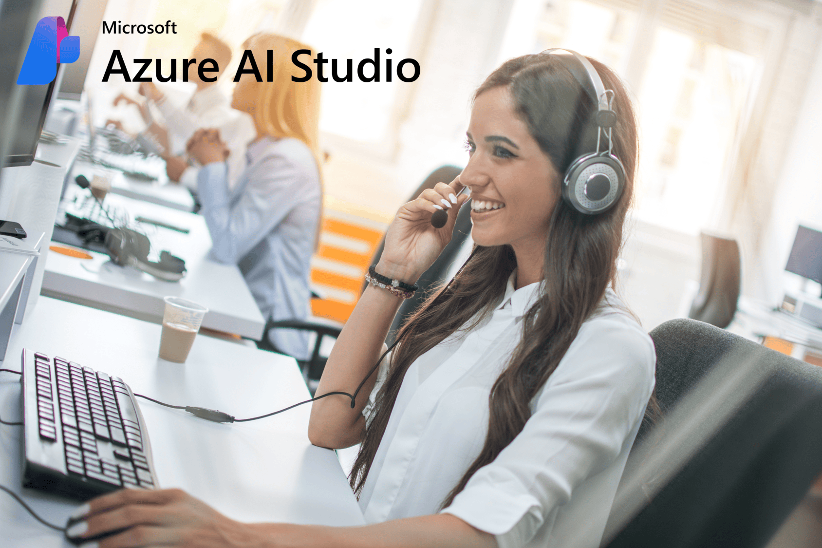 Customer service representative using a Customer Support Copilot to automate responses and provide relevant information quickly. | Microsoft Azure AI Studio