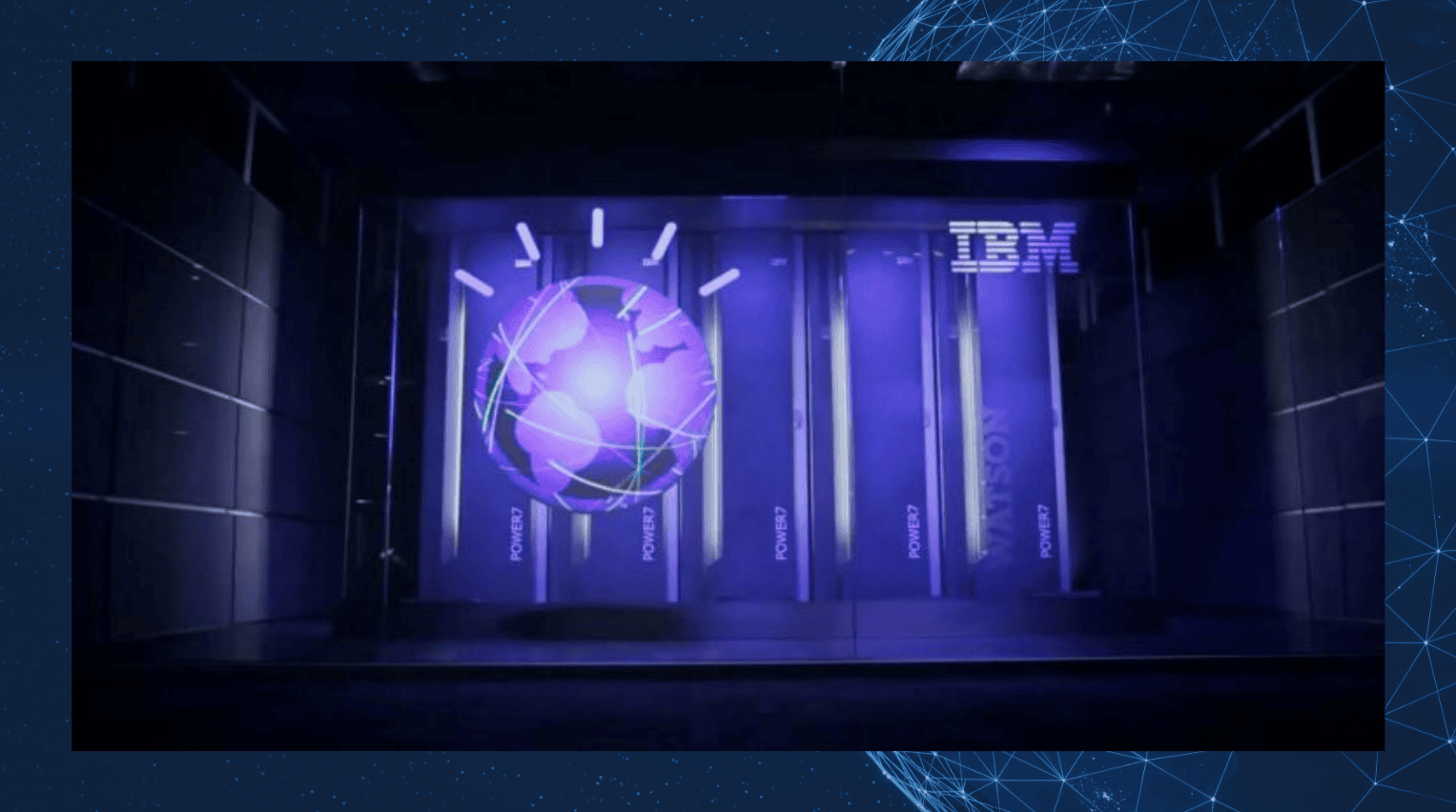 Image showcasing IBM Watson, an advanced AI platform for business innovation. The IBM Watson logo is prominently displayed with visuals representing AI technology and business transformation.